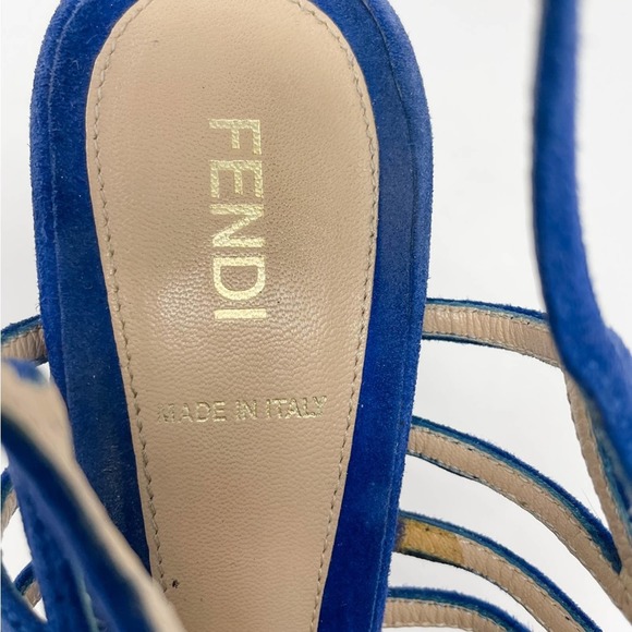 Fendi Royal Blue Suede Strappy Sling Back High Heel Platform Sandals size 39.5 - Picture 12 of 14